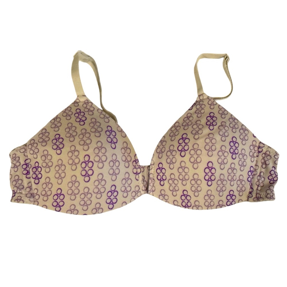 32 M lightly lined purple & white Hanes training bra